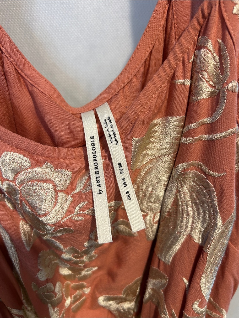 Anthropologie Dusty Rose Floral Embroidered Midi Dress with Fringe - Picture 11 of 11